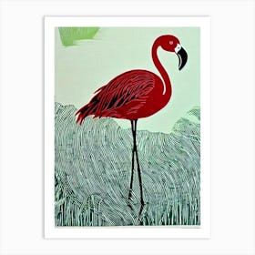 Flamingo Linocut Bird Art Print