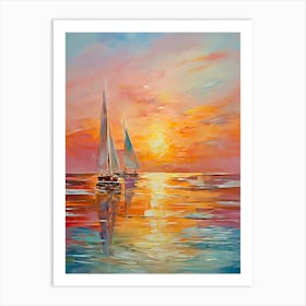 Sailboats At Sunset 5 Art Print