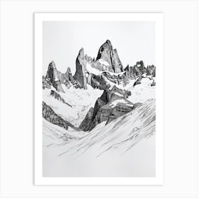 Cerro Fitz Roy Argentina Line Drawing 2 Art Print