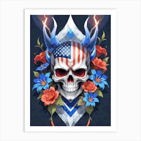 American Flag Floral Face Evil Death Skull (62) Art Print