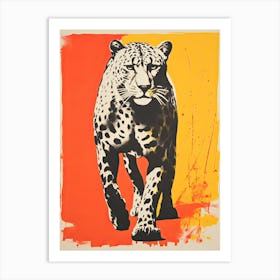 Cheetah, Woodblock Animal  Drawing 2 Art Print