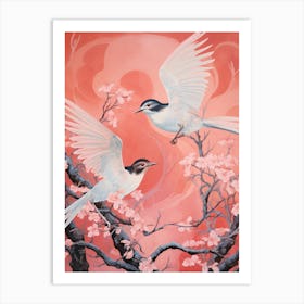 Vintage Japanese Inspired Bird Print Mockingbird 2 Art Print