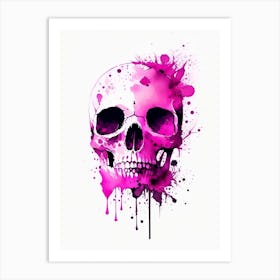 Skull With Watercolor Or Splatter Effects 2 Pink Mexican Art Print