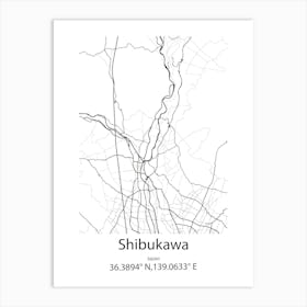 Shibukawa,Japan Minimalist Map Art Print