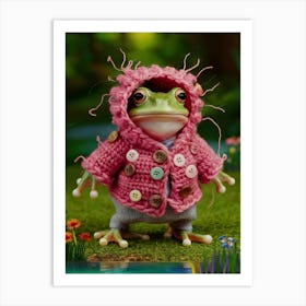 Frog In Pink Sweater Art Print