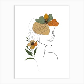 Woman Portrait Monoline Minimalist Hand Drawing Boho Illustration (8) Art Print