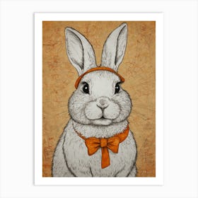 Rabbit With Orange Bow Tie 1 Art Print