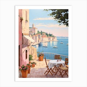 Rovinj Croatia 1 Vintage Pink Travel Illustration Art Print