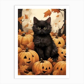 Cat With Pumpkins 3 Art Print