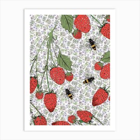 Strawberries And Bees Art Print