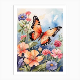 Butterfly And Flowers 5 Art Print