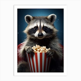 Cartoon Barbados Raccoon Eating Popcorn At The Cinema 3 Art Print
