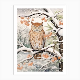 Winter Bird Painting Eastern Screech Owl 1 Art Print