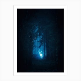 Magic Blue Deer In The Forest Art Print