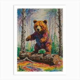 Bear On Log 1 Art Print