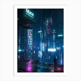 Artificial Intelligence Embodied In A Sleek Towering Structure With Neon Circuit Patterns Neon Lit (5) Art Print