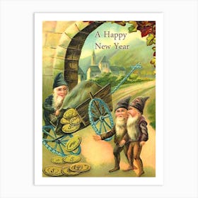 Dwarfs With Gold Wish You A Happy New Year Art Print