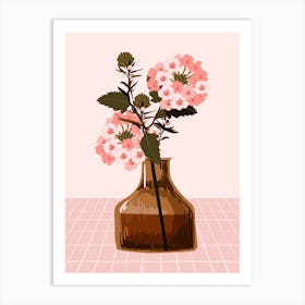 Pink Vase of Flowers Modern Botanical Art Print