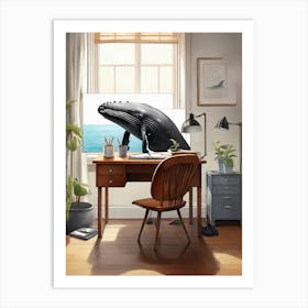 Whale Sitting At Desk Drawing Square Art Print 1 Art Print