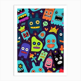 Monsters Seamless Pattern Art Print