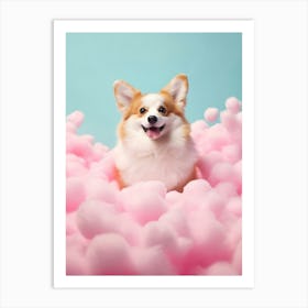 Corgi Dog in Cotton Candy, Pastel Colors, Preppy Aesthetic Art Print