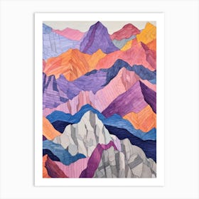 Mount Olympus Greece 5 Colourful Mountain Illustration Art Print