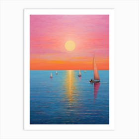 Sailboats At Sunset 14 Art Print