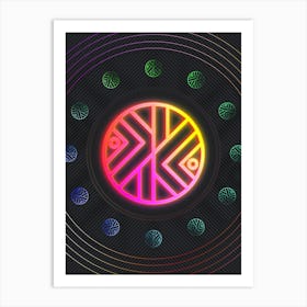 Neon Geometric Glyph in Pink and Yellow Circle Array on Black n.0290 Art Print