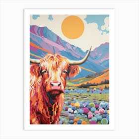 Highland Cows Dotty Background 2 Art Print