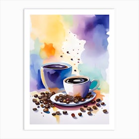 Coffee And Coffee Beans Watercolor Painting Art Print