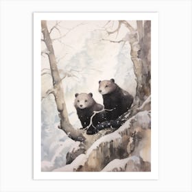 Winter Watercolour Marten 1 Art Print