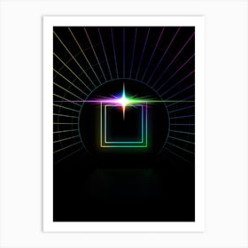 Neon Geometric Glyph in Candy Blue and Pink with Rainbow Sparkle on Black n.0209 Art Print