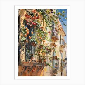 Balcony View Painting In Malaga 4 Art Print