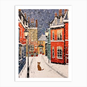 Cat In The Streets Of Matisse Style London With Snow 6 Art Print