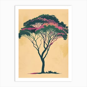 Acacia Tree Colourful Illustration 1 Art Print