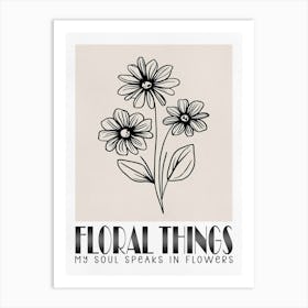 Floral Things, Black Line Art Art Print