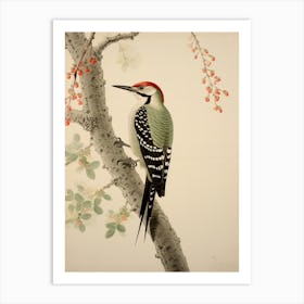 Ohara Koson Inspired Bird Painting Woodpecker 1 Art Print