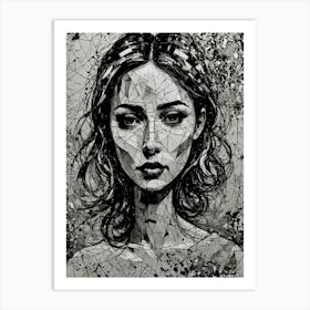 Girl's Portrait In Black And White Art Print