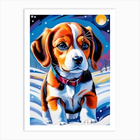 Beagle Dog In The Snow Art Print