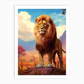 African Lion In The African Savannah Painting 2 Art Print