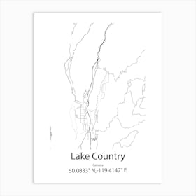 Lake Country,Canada Minimalist Map Art Print