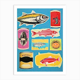 Vintage Tinned Fish, Sardines Illustration Art Print