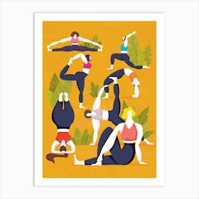 Mustard Yoga Pilates Stretching Poses Women Excersice Gymnastics Art Print