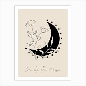 Love By the Moon, Floral Line Art, Boho Neutral Art Print