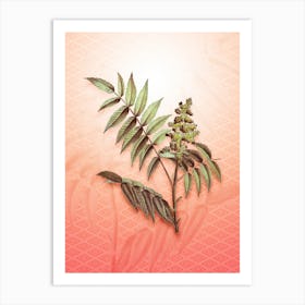 Staghorn Sumac Vintage Botanical in Peach Fuzz Hishi Diamond Pattern n.0051 Art Print