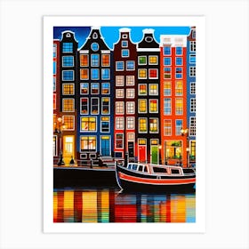 Amsterdam At Night Canvas Print Gouache Art Print