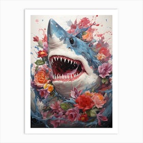 Shark With Flowers Art Print