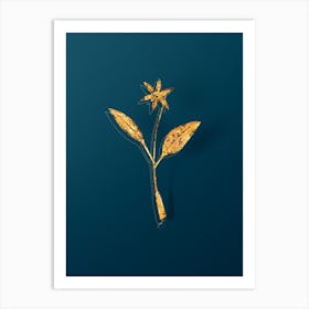 Vintage Erythronium Botanical in Gold on Teal Blue n.0314 Art Print