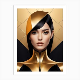 Geometric Woman Portrait Luxury Gold (4) Art Print