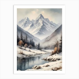 Vintage Muted Winter Mountain Landscape (4) Art Print